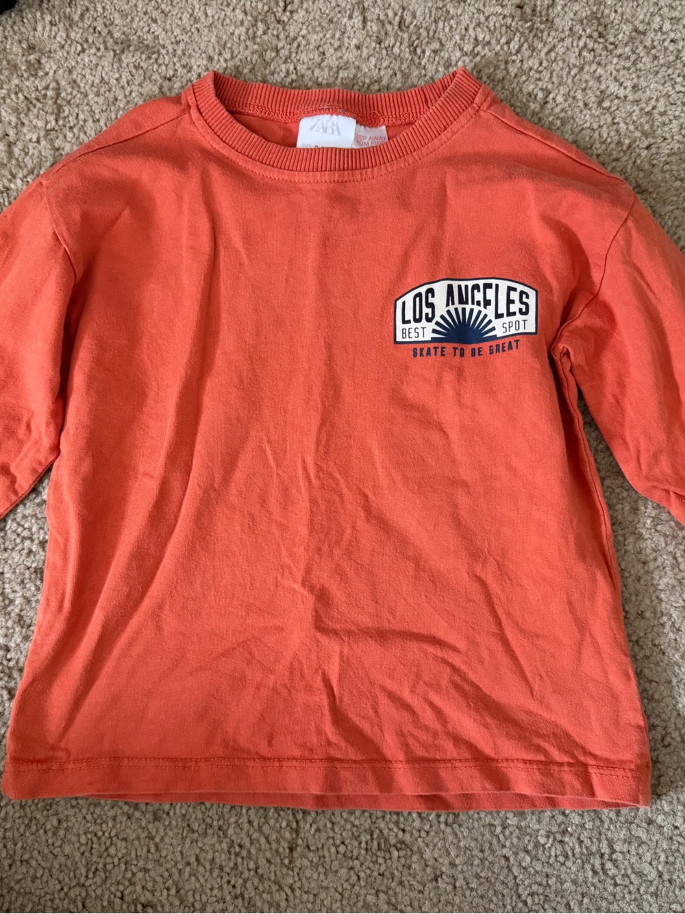 Zara Orange Long Sleeve 'Los Angeles' Graphic Tee